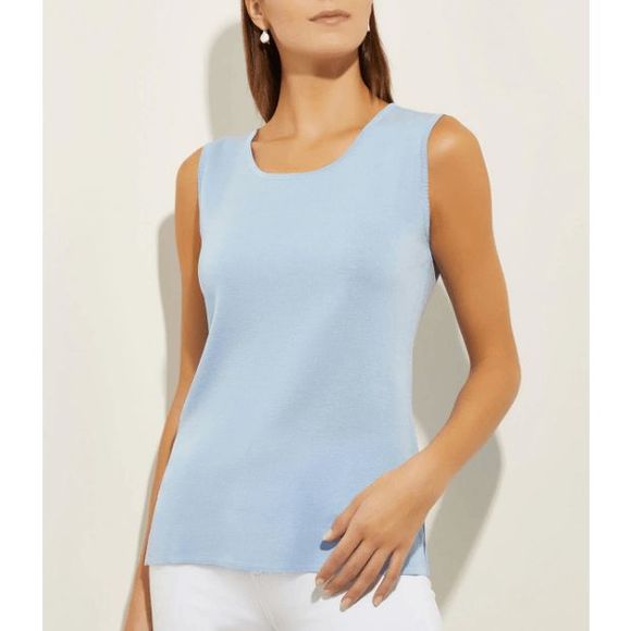 Misook Scoop Tank, Corn Flower Blue Top, Size Large, MSRP $188 - Picture 1 of 9